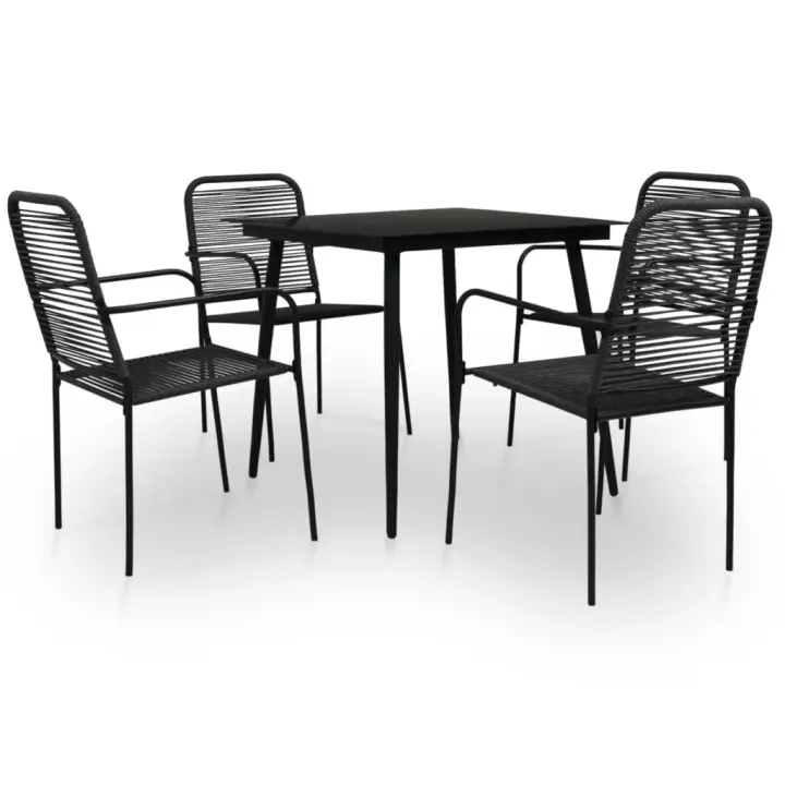 vidaXL Set de comedor de jardín 5 pzas cuerda de algodón y acero negro - 1
