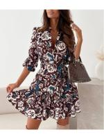 Vestido De Mujer Elegante Casual Primavera/Verano Con Estampado Cuello Redondo Manga Larga Con Cinturón Vestido A-Line De Rodilla - details 11