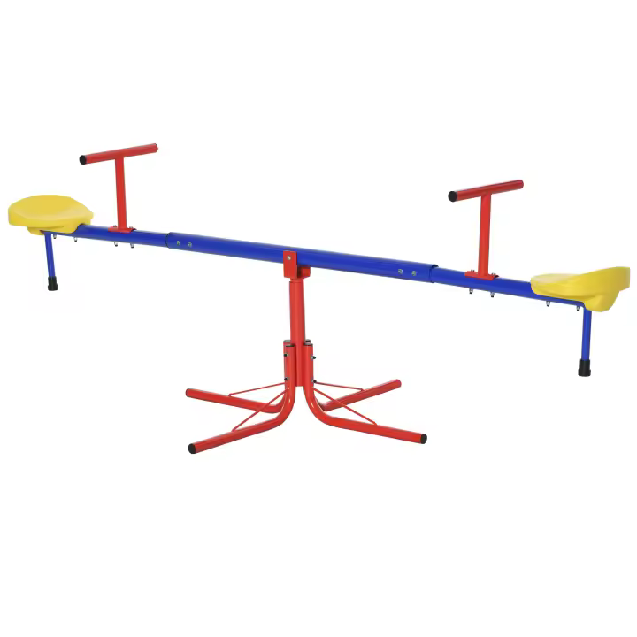 Outsunny Balancín Giratorio 360 Grados para Niños +3 Años con Base de 4 Varillas Postes de Tope y Asas Fáciles de Agarrar Patio Jardín 182x77x63 cm Multicolor - 1