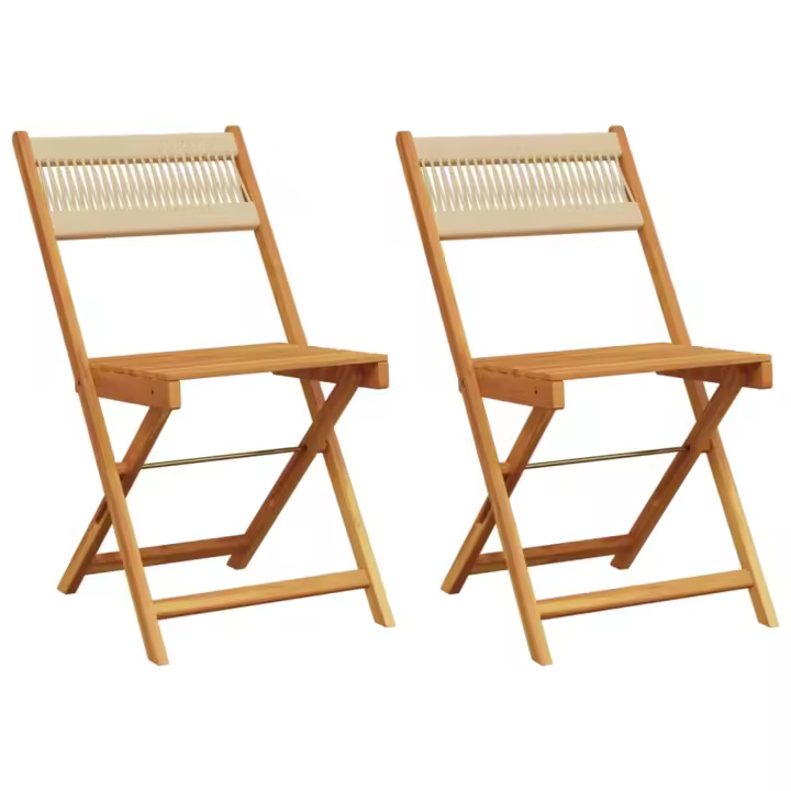 vidaXL Sillas de bistró 2 uds madera maciza de acacia y cuerda beige - 1