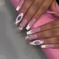 Juego De 24 Uñas Postizas Con Diseño De Flor Y Forma De Coffin Largas Ballerina Frases Francesas Acrílicas Cubiertas Por Encima Para Uñas Artísticas - details 12