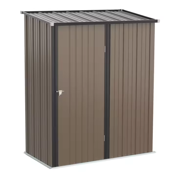 Outsunny Caseta de Jardín 1,34 m² 161,5x94,5x196 cm Cobertizo Exterior de Acero Galvanizado con Puerta y Cerradura para Almacenamiento de Herramientas Marrón - 1
