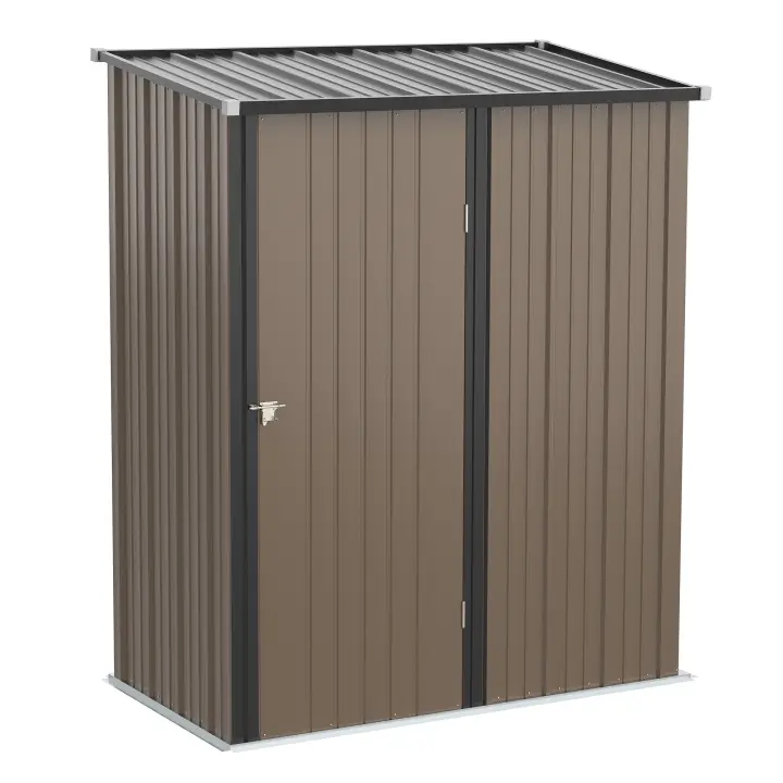 Outsunny Caseta de Jardín 1,34 m² 161,5x94,5x196 cm Cobertizo Exterior de Acero Galvanizado con Puerta y Cerradura para Almacenamiento de Herramientas Marrón - 1