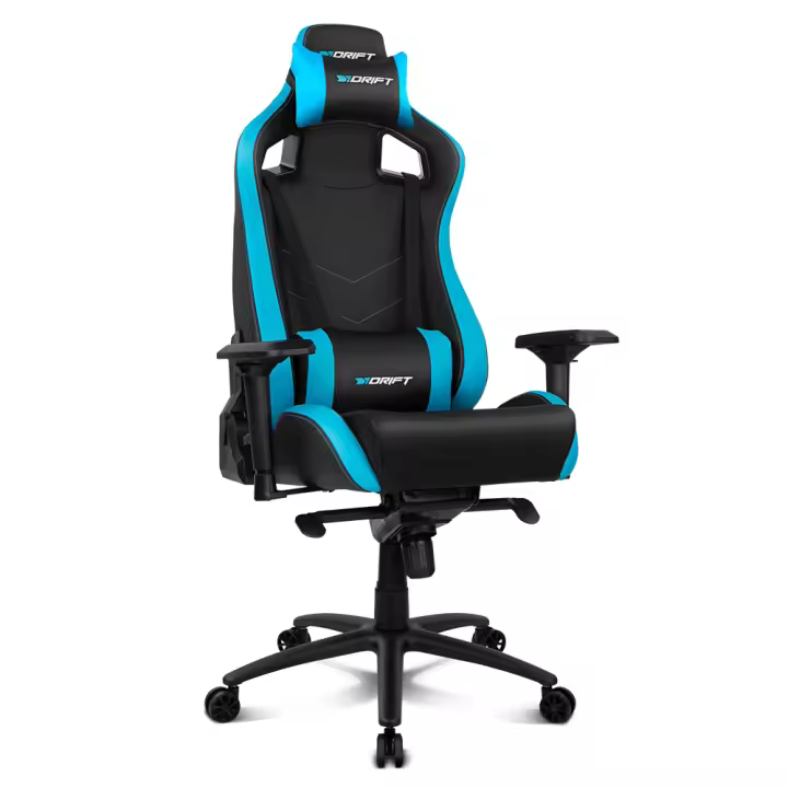 DRIFT DR500BL - Silla Gaming Profesional, polipiel, reposabrazos ajustable 4D, piston clase 4, sistema balanceo, altura regulable, respaldo reclinable, cojines lumbar y cervical, color negro/azul - 1