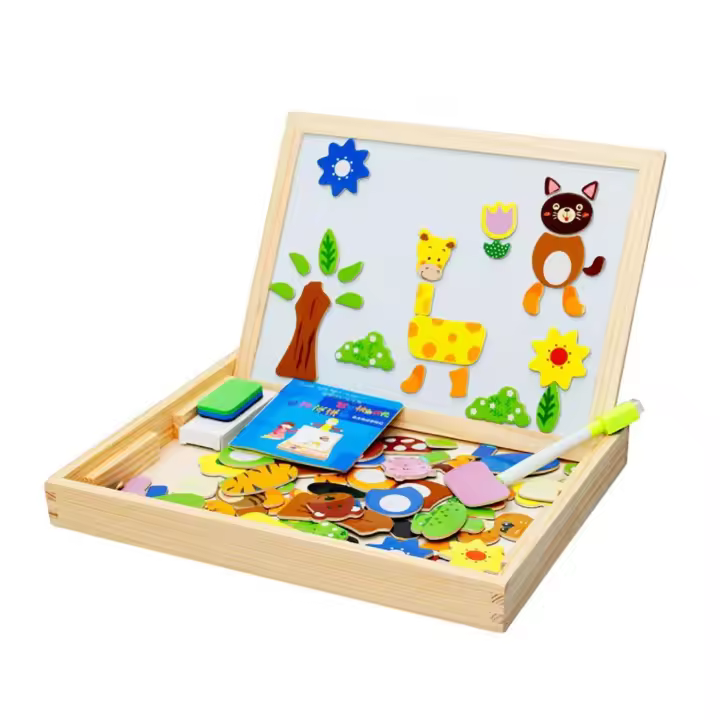 Puzzles de Madera 110 Pcs., Juguete Educativo con Pizarra Magnética para Dibujo de Doble Cara, Rompecabezas para NIños de 3 4 5 Años - 1