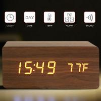 Reloj De Alarma Digital Con Pantalla LED Y Temperatura Reloj De Mesa De Madera Para Dormitorio Oficina Viaje Decoración - details 3