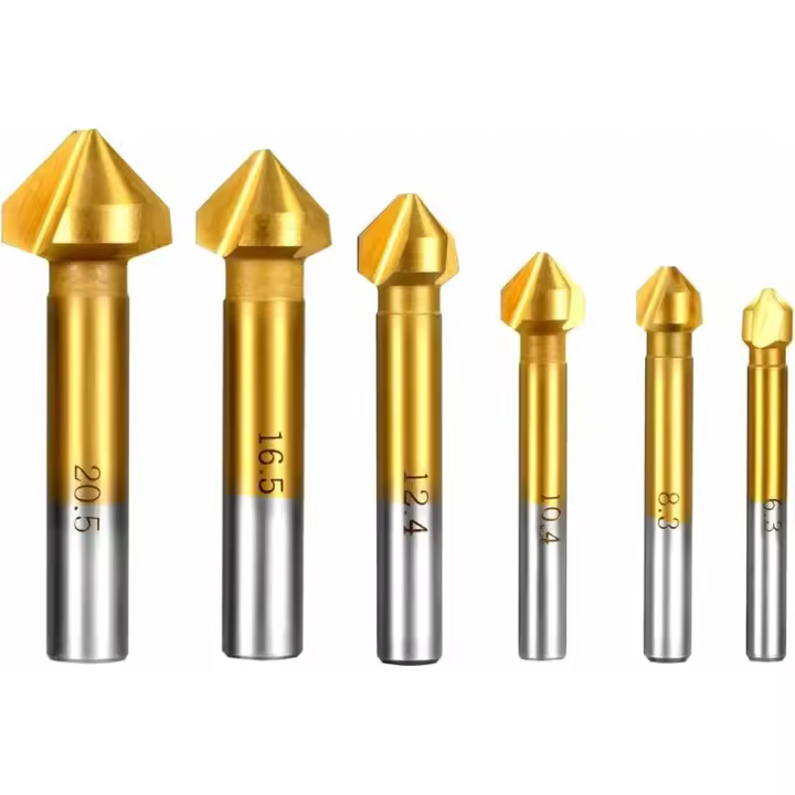 -- 6 uds 90 ° HSS avellanador avellanado titanio cónico cilíndrico tres cortador tornillo herramienta adecuada para bricolaje - 1