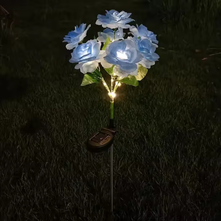 1 Rama De Rosas Solares De 7 Cabezas Luz De Jardín LED Para Decoración De Ambiente Insertada En El Suelo Para Camino Patio Jardín - 1