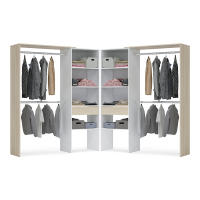 Meimon Vestidor Hera Doble – Armario Abierto Modular con Cajones, Vestidor abierto doble hera con 4 barras para colgar, 8 estantes y 2 cajones. Diseño moderno en blanco y roble, ideal para organizar tu ropa con estilo y máxima capacidad - details 0