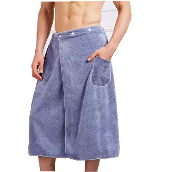 Toalla de baño Toalla de baño ajustable para hombre con cierre a presión Toalla de baño absorbente súper suave grande con bolsillo 80x150cm - 1