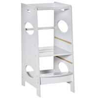 HOMCOM Torre de Aprendizaje de Madera para Niños Taburete de Cocina Infantil con Pedal Altura Ajustable en 3 Posiciones y Barra de Seguridad 40x50x90 cm - details 0