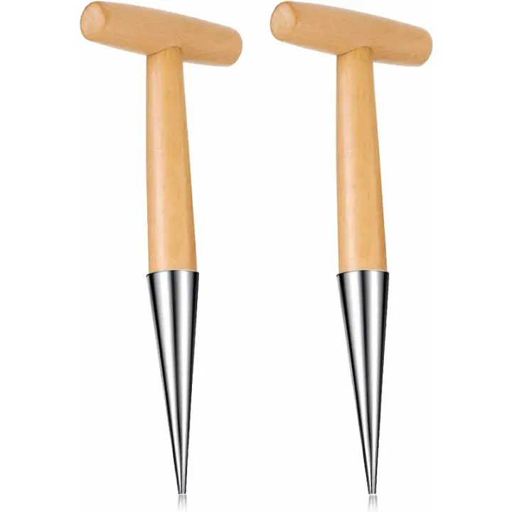 2 piezas 28 cm mano de acero inoxidable Dibber herramientas de jardín de madera bombilla Dibbler - 1