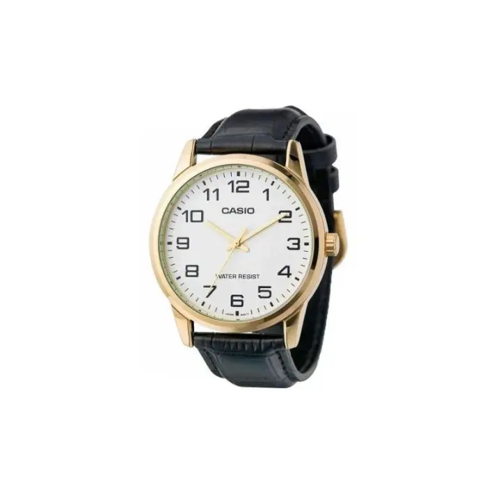 Casio MTP-V001GL-7B Reloj Analógico para Hombre, Diseño Elegante con Esfera Blanca, Correa de Cuero Marrón y Movimiento de Cuarzo - 1
