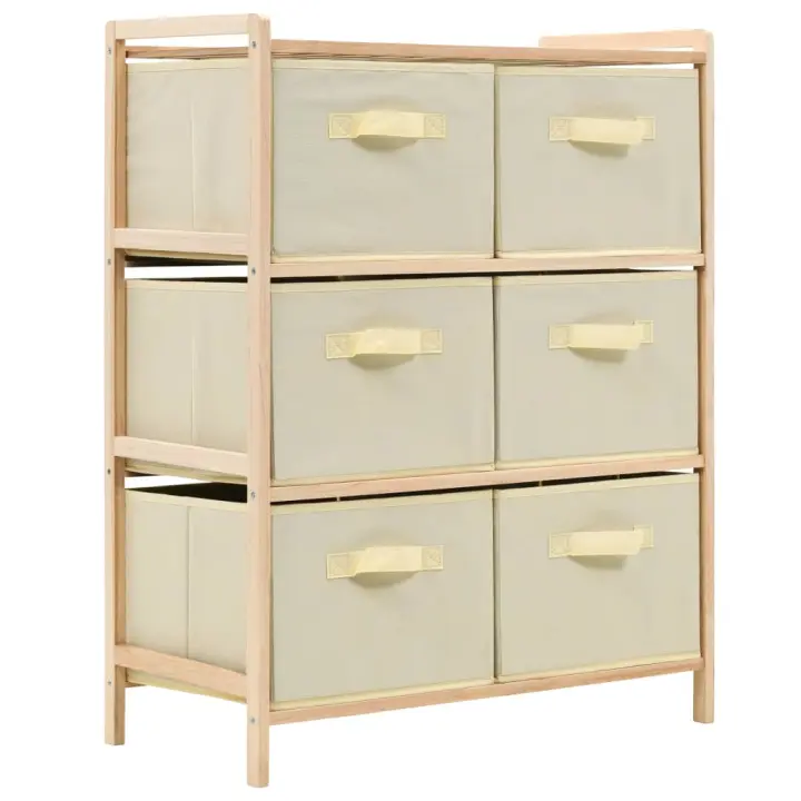 vidaXL Estantería de almacenaje 6 cestas de tela madera de cedro beige - 1
