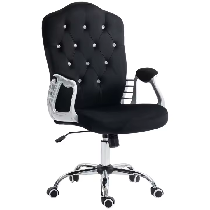 HOMCOM Silla de Oficina, Silla de Escritorio Ergonómica con Función Mecedora, Función Giratoria, Silla de Ordenador Regulable en Altura con Botones de Cristal Brillante, Aspecto Terciopelo, para Oficina en Casa - 1