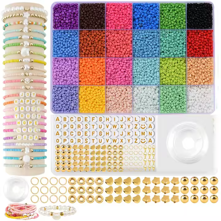 Kit De Cuentas Pequeñas Coloreadas 3mm Con Organizador Para Creación De Joyería Pulseras Y Collares DIY Acero Inoxidable Y Vidrio - 1