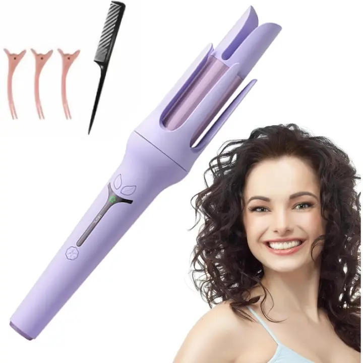 Rizador morado - 3 niveles de temperatura - Rotación automática - Calentamiento rápido - Apagado automático - 160°/200° - Apto para todo tipo de cabello - 1