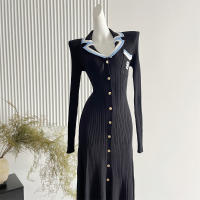 Vestido Largo De Maxi Lujo YUOOMUOO Para Mujer Moda Invierno Con Bordado De Letras Y Mangas Largas Estilo Y2K A-Line Notched - details 5