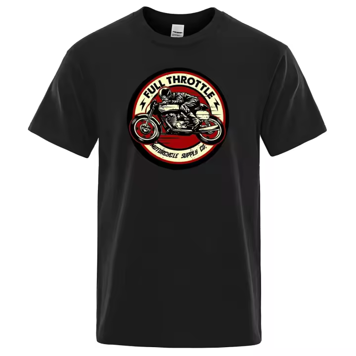 Camiseta De Algodón Para Hombre Estilo Café Racer Rockabilly Biker Impresión Moda Verano Manga Corta Suelta Tshirt Casual - 1