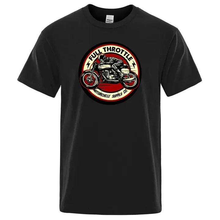 Camiseta De Algodón Para Hombre Estilo Café Racer Rockabilly Biker Impresión Moda Verano Manga Corta Suelta Tshirt Casual - 1