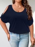 Camiseta de Verano para Mujer Talla Grande – Top Holgado e Informal con Hombros Descubiertos y Recortes a la Moda - details 7
