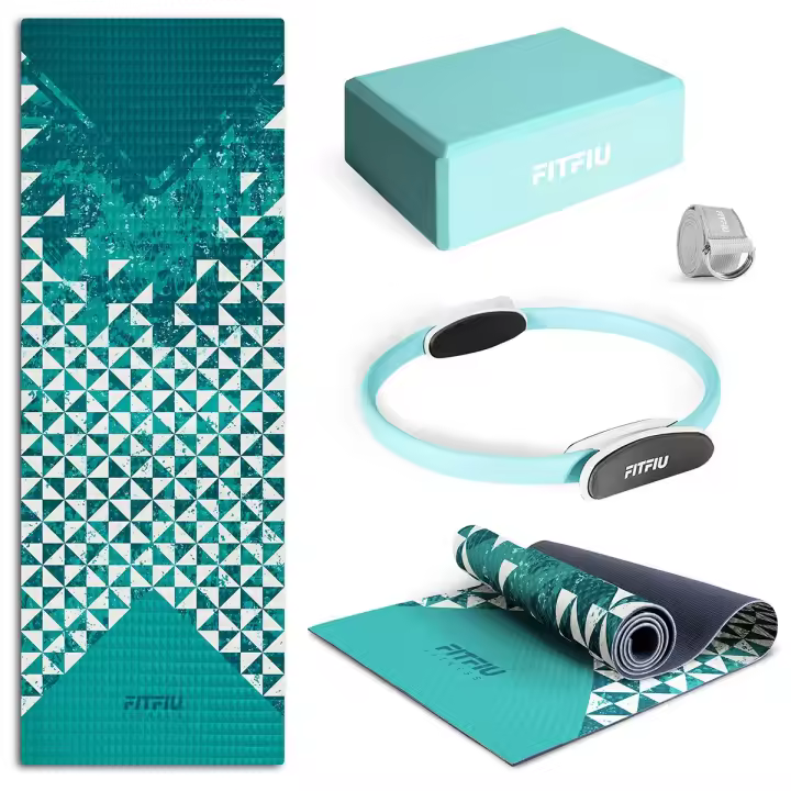 FITFIU Fitness KITWELL-400 - Pack de 4 Accesorios Yoga Pilates Color Lila Que Incluye Esterilla, Bloque, aro y Correa - 1