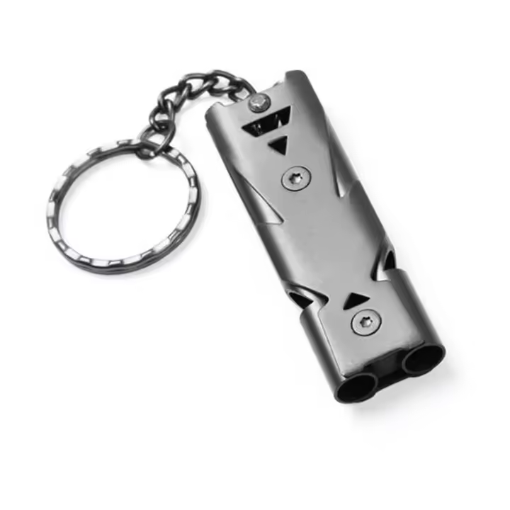 Llavero De Silbato Doble Tubo Alta Decibelio Portátil Para Supervivencia En Camping Y Emergencias Herramienta Multifuncional - 1