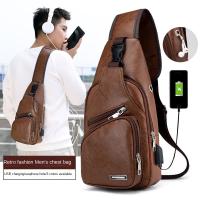 Nueva Bandolera Para Hombre Con USB Gran Capacidad De Carga Portátil Deportes Al Aire Libre Bandolera Diagonal PU Con Cierre De Cremallera - details 0