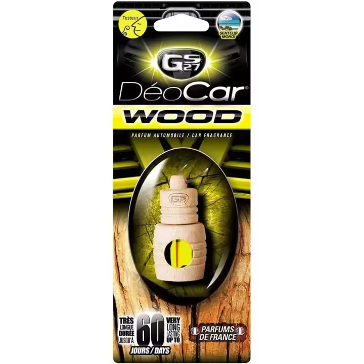 GS27 – Ambientador de coche con difusor de madera deocar Wood – Perfume de coche 100% francés – Monoï - 1