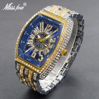 Reloj De Lujo Para Hombre Con Cristales Iced-Out Tonneau Dorado Reloj De Cuarzo Con Pulsera De Acero Inoxidable Moda Diamante Analog Clock - details 24