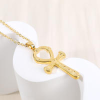 Encanto Collar con colgante de cruz para mujer, estilo retro artístico, de cobre, chapado en oro auténtico. - details 3
