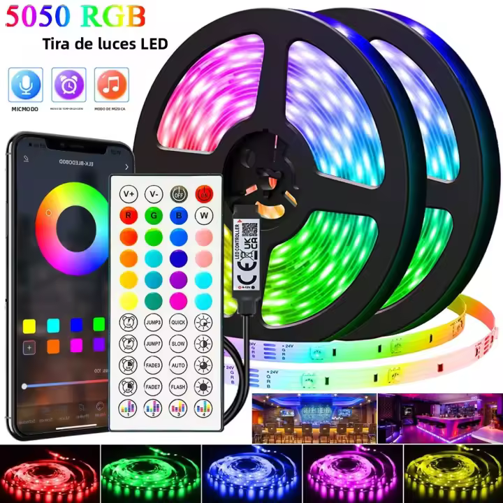 Tiras LED Flexibles 40M/131Ft Con Control Remoto APP Y Música 44Teclas USB 5V RGB Para Fiestas Y Decoración Del Hogar Luces Diódicas - 1