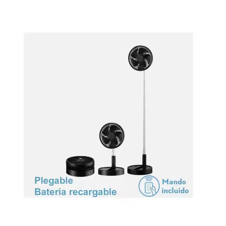 VENTILADOR DC PORTATIL GALAN NEGRO 10W 3VEL BATERIA REGX20X20CM PLEGABLE+REMOTO+TEMPORIZADOR. BATERIA DE IONes DE LITIO INCLUIDA. akihaydeto - 1