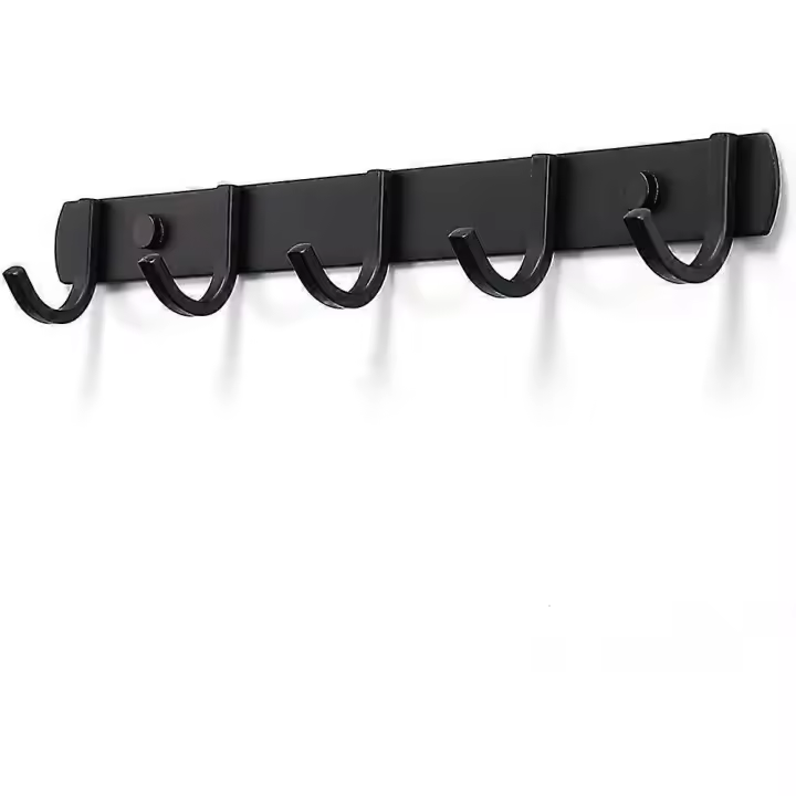 Perchero montado en la pared, Ganchos para Colgar Abrigos, Heavy Duty Metal Hook Rack Rail with 5 Ganchos Perchero de pared para Monedero - 1