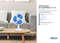 Ventilador Jocca de sobremesa de 12', con sistema de oscilación, cabezal reclinable, 3 velocidades, 30 cm de diámetro, 40W de potencia y disponible en blanco junto a dos colores azules y un elegante color negro - details 3