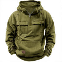 Nuevo Hombres Tops Sudadera con capucha Color sólido Sudadera Multi-Bolso Parche Chaqueta de cuero - details 1