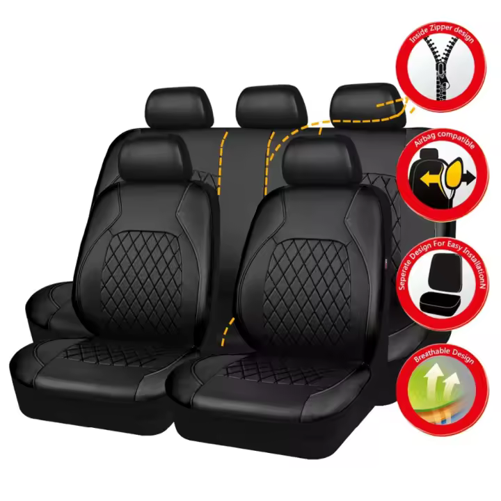 Cubiertas De Asiento De Cuero Acapulco 9 Piezas Set Quilted Compatible Con Airbag Transpirables Para Mejorar El Interior Del Coche - 1