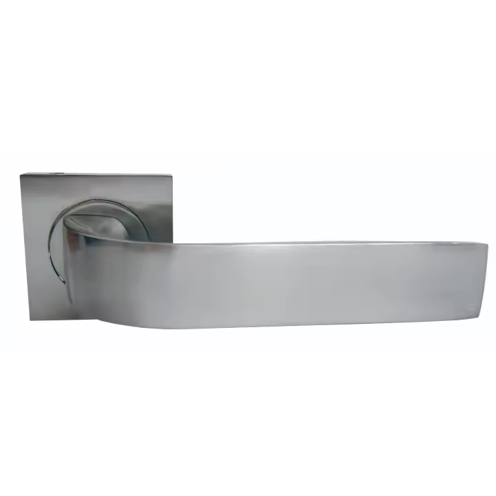 AZERO - Juego Manivela Puerta Madera, Acabado níquel satinado, Disponible con roseta o con placa - 1