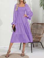 Vestido De Mujer Casual Primavera/Otoño Con Cuello Cuadrado Ruffle Tirantes Manga Larga A-Line Longitud Media Pierna Polyester - details 19