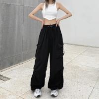 2024 Pantalones Casuales Para Mujer Tech Pantalones Sólidos Cintura Baja Con Cordón Pierna Ancha Estilo Baggy Y2k Streetwear Sobredimensionados - details 1