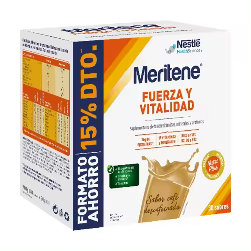 Meritene Fuerza y Vitalidad Batidos Sabor Café Descafeinado 30 Sobres 900 Gr - 1