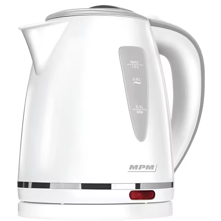 MPM MCZ-64 Thermoresistent Polymer Wireless Electric Water Kettle, 1 Liters, 1200W, BPA Free, White - 1