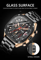 Reloj De Cuarzo Para Hombre MEGIR En Acero Inoxidable Resistente Al Agua Con Dial Cuadrado Luminoso Cronógrafo Y Fecha Manos Luminosas - details 3