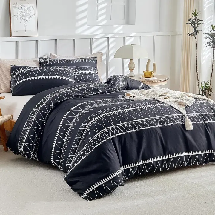 Lekesky White King Size Duvet Cover Sets Botanical Grey Leaf Print White Bedding Sets King Size (1x Quilt Cover, 2x Pillowcases) Soft Microfiber Duvet Cover Sets 230x220 cm, Botanical - 1