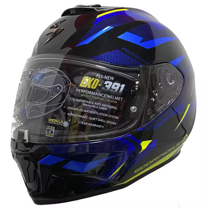 Casco de Moto Integral Scorpion Exo 391 Axxo Azul Amarillo - Casco Integral ECE 22.06 - 1