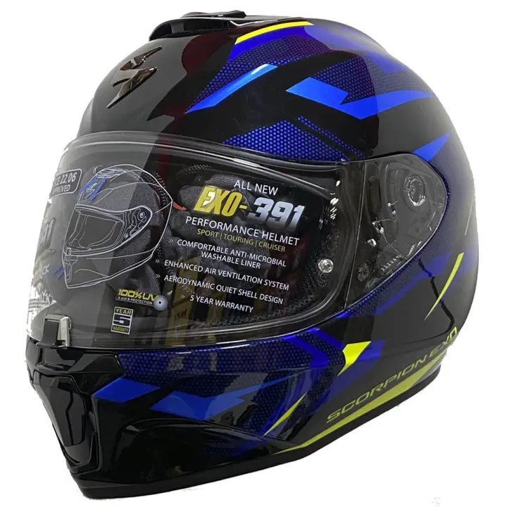 Casco de Moto Integral Scorpion Exo 391 Axxo Azul Amarillo - Casco Integral ECE 22.06 - 1