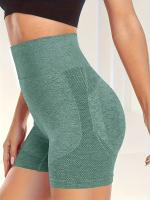 Shorts De Yoga De Cintura Alta Sin Costuras Estirables Para Correr Deporte Mujer Activewear Corto Color Sólido Sin Bolsillos - details 3