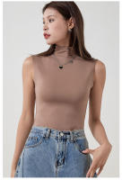 Top Deportivo mujer sin Mangas de Cuello alto, elástico y ajustado de Doble Capa - details 10