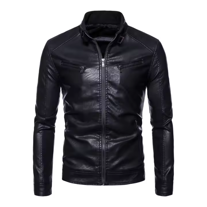 Chaqueta De Cuero Para Hombre Estilo Casual Moto Outdoor Primavera Otoño Cuello Alto Ajustada Para Otoño Y Invierno - 1