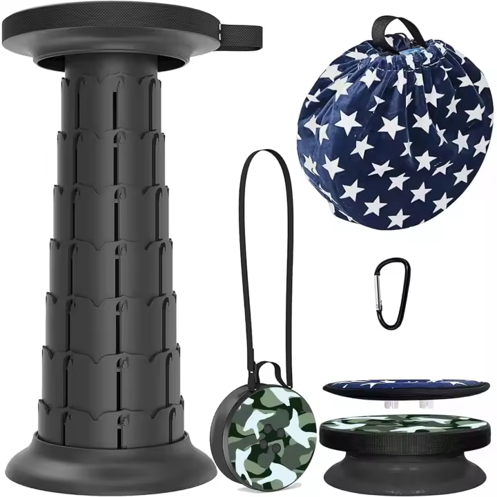 Taburete telescópico de 52 cm con cojín, Taburete portátil para Acampar, Capacidad más Resistente de 250 kg, Taburete Plegable retráctil Ligero Ajustable para jardín, Pesca, Senderismo - 1